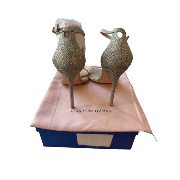 Stuart Weitzman Women's Silver Nudistcurve Shimmery Ankle Strap Sandals Size 11 - Picture 6 of 10